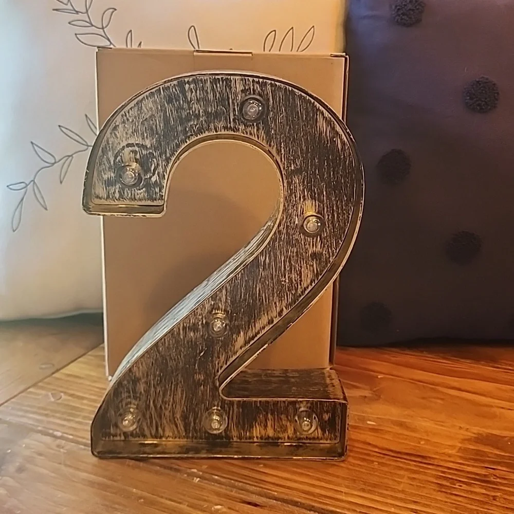 Golden Black LED Marquee Number 2 Sign, Industrial, Vintage‎ Style Light Up